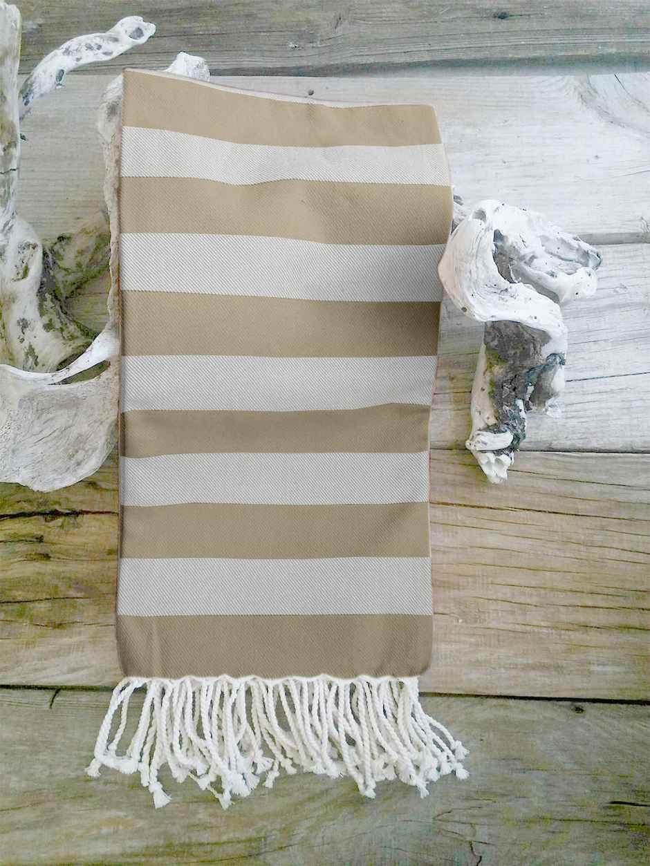 Lushomes Hammam Fouta Towel - Bath | Fringes | Biscuit | 76 x 152 cm