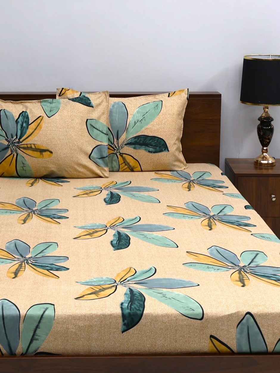 Bombay Dyeing Vista 144 Tc Queen Size Bedsheet With 2 Pillow Covers - Beige