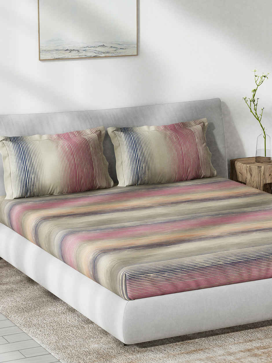 D Decor Cotton King Fitted Bedsheet | 2 Pillow Covers | Abstract Purple