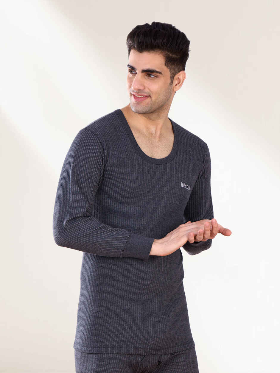 Lux Inferno Round Neck Full Sleeve Thermal Top for Men | Charcoal | 100 | XXL