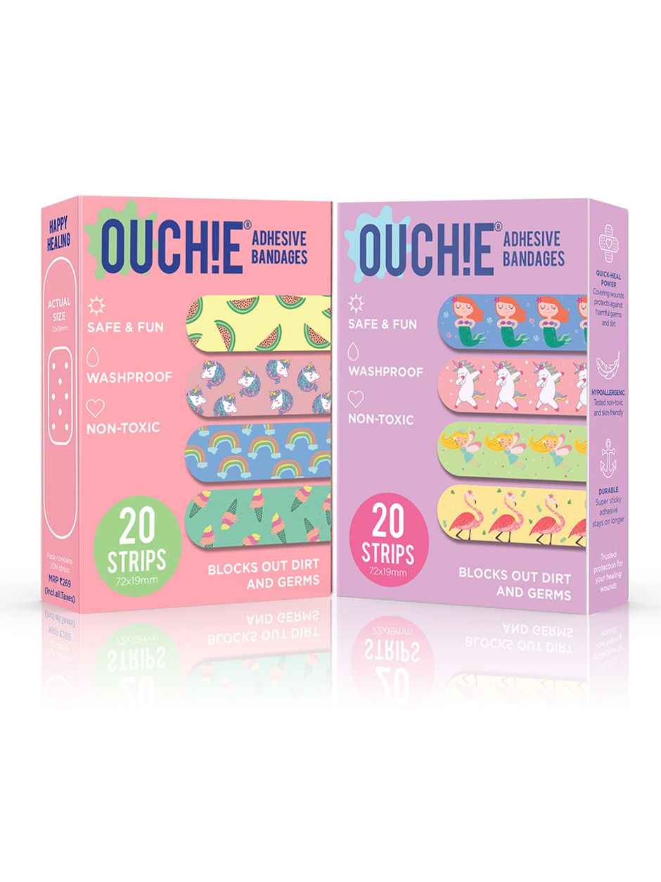 Ouchie Non-Toxic Printed Bandages Double Combo - Pink Blink & Fantasy Creatures