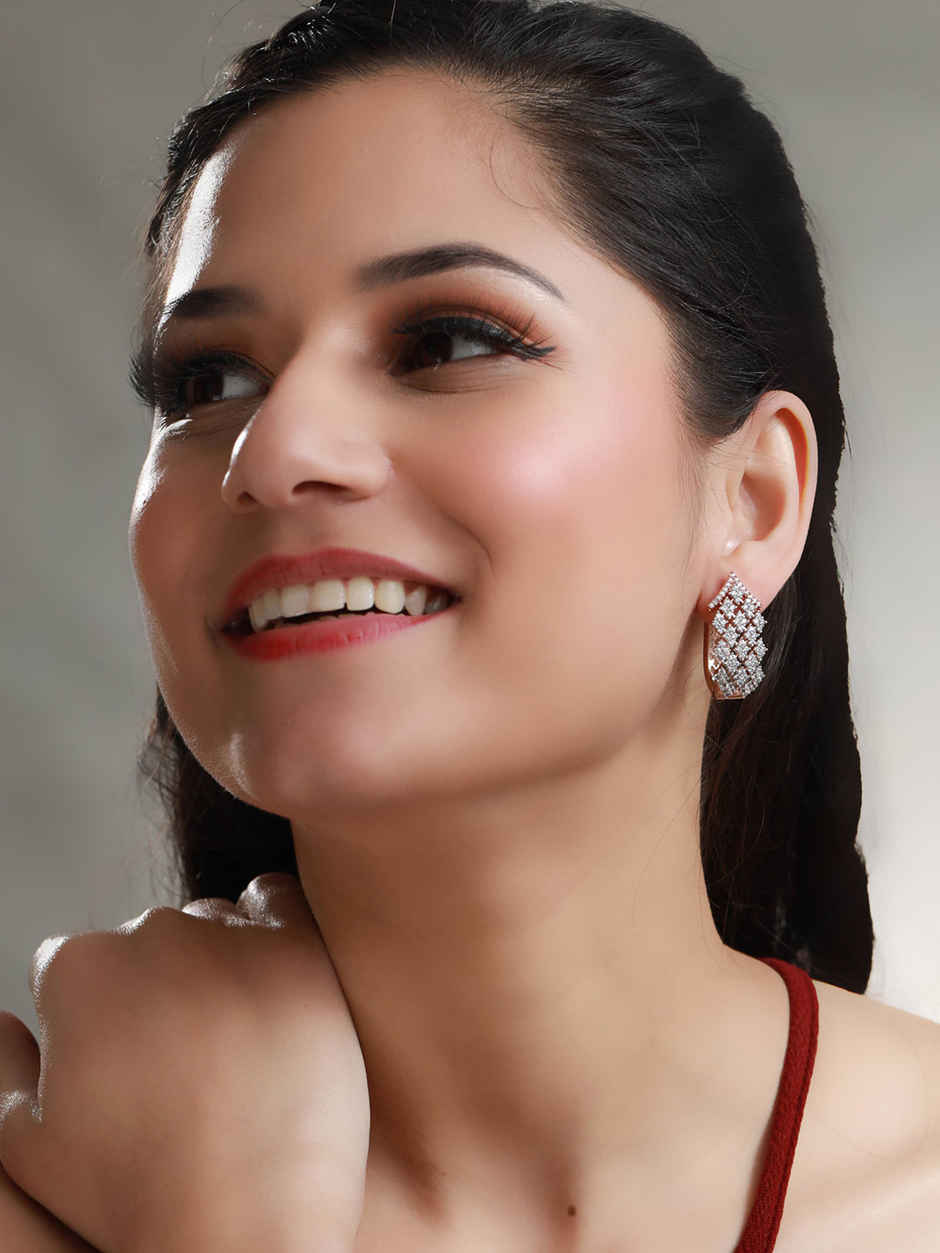 Priyaasi American Diamond Rose Gold Earrings