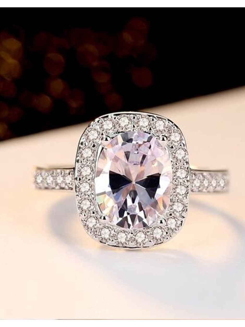 YouBella Solitaire Crystal Jewellery Silver Plated Ring for Women (YBRG - 20019)