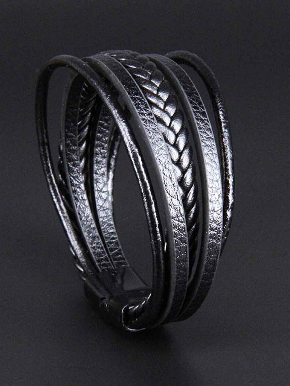 YouBella Bracelets for Men and Boys Black Leather Bracelet (YBBN - 92148)