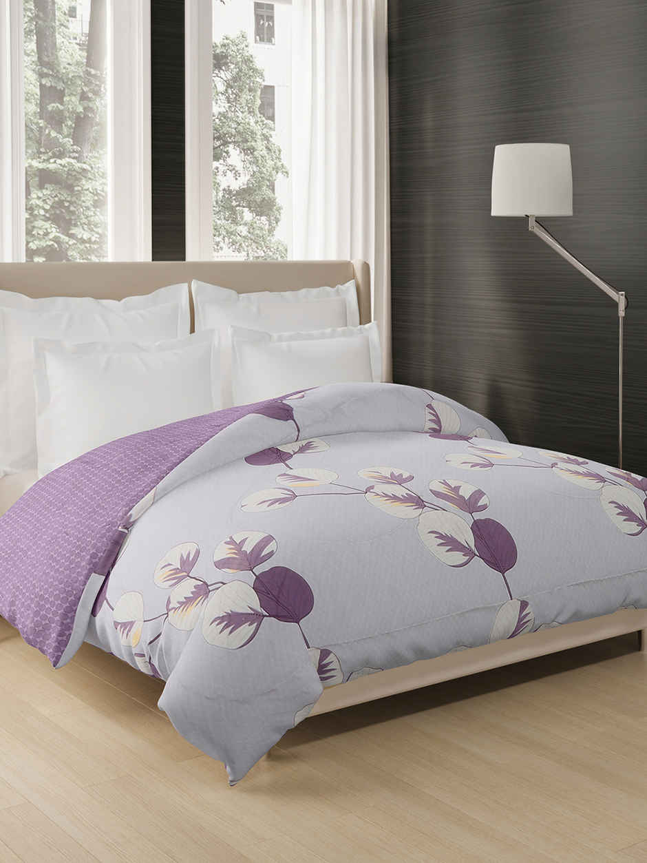 STATUS Reversible Floral Printed Comforter | Grey Lilac - 215 cm x 220 cm