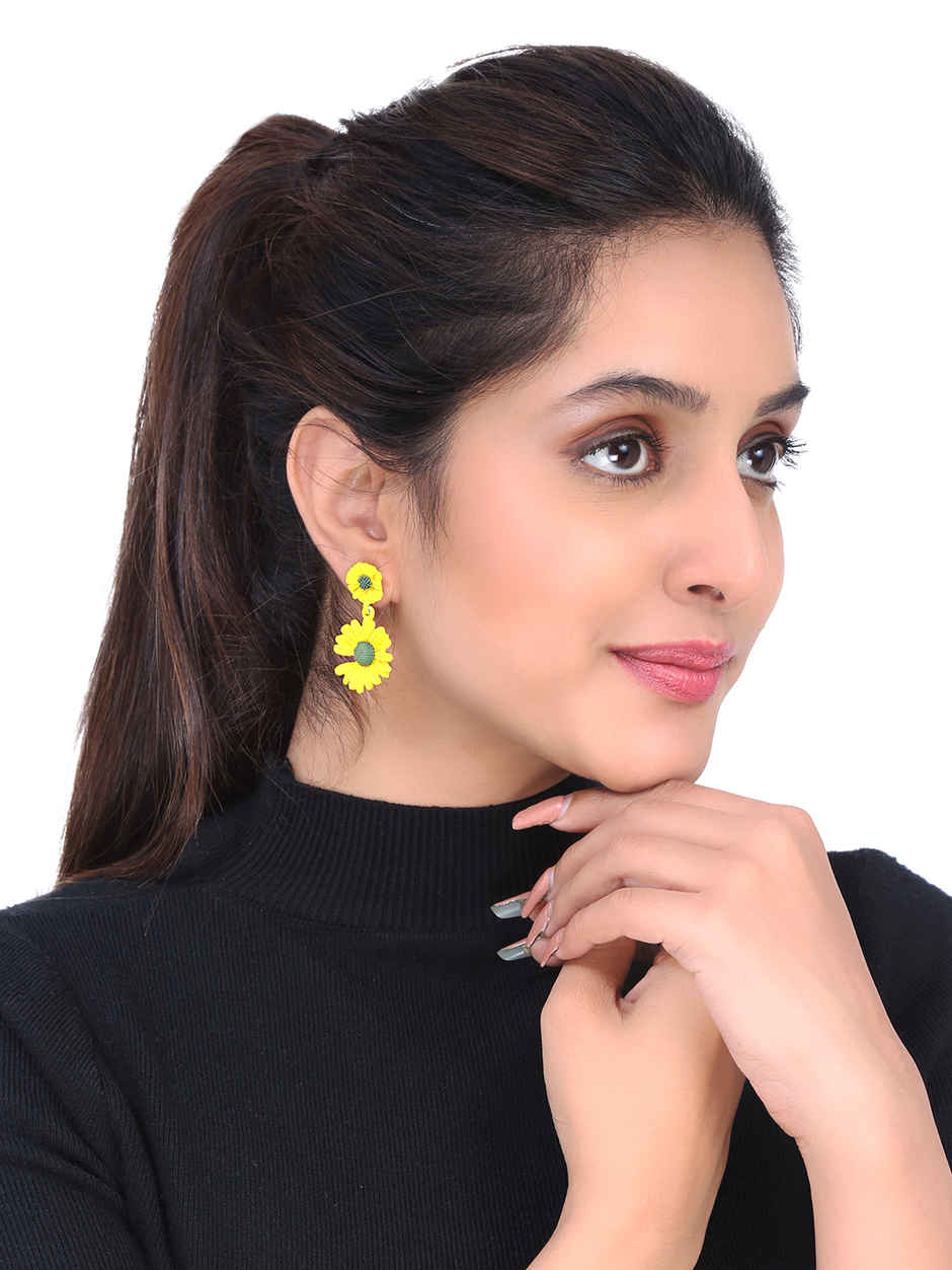 Yellow Chimes Women Set Of 2 Pink & Yellow Floral Drop Earrings