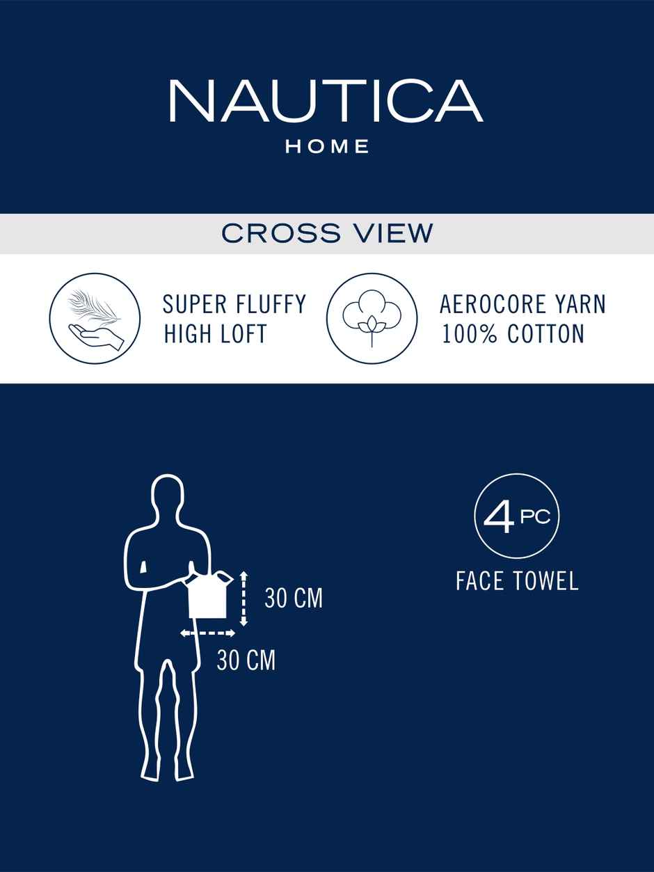 NAUTICA Fluffy Zero Twist 100 Percent Cotton Face Towel | Cross View | Solid White