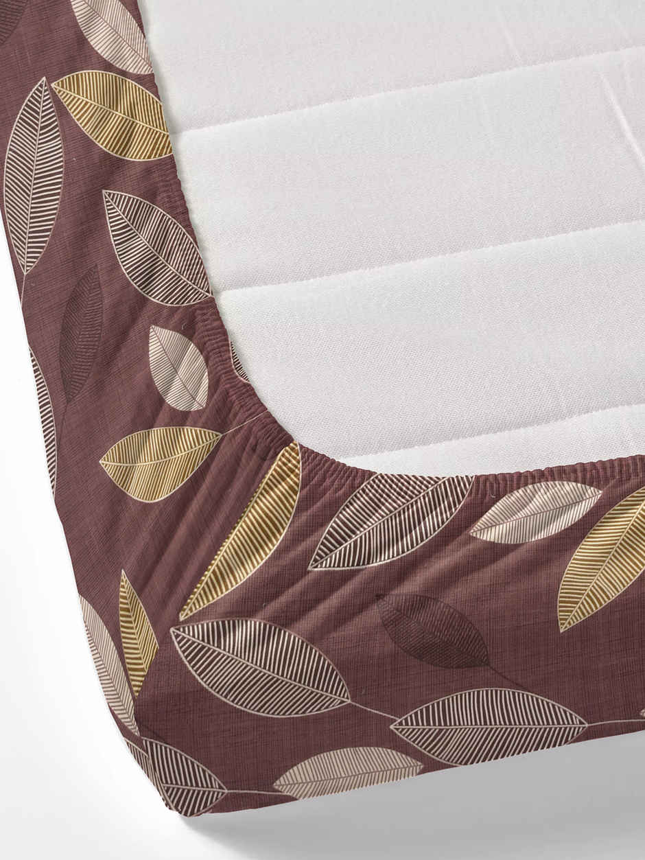 DREAM WEAVERZ Elastic Fitted Double Bedsheet with 2 Frill Pillow Covers | Cotton Blend | Brownish Purple