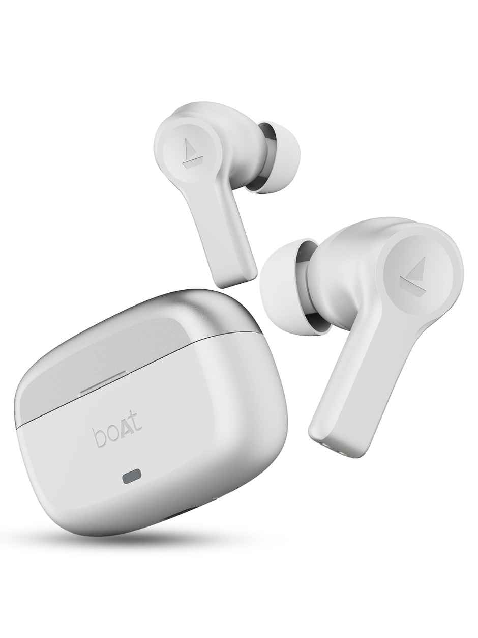boAt Airdopes Flex 454 ANC TWS Earbuds with mic, 60Hrs Battery, Active Noise Cancellation(32dB), App Support, 4Mics ENx, Fast Charge, v5.2 Bluetooth Earbuds - Zinc White