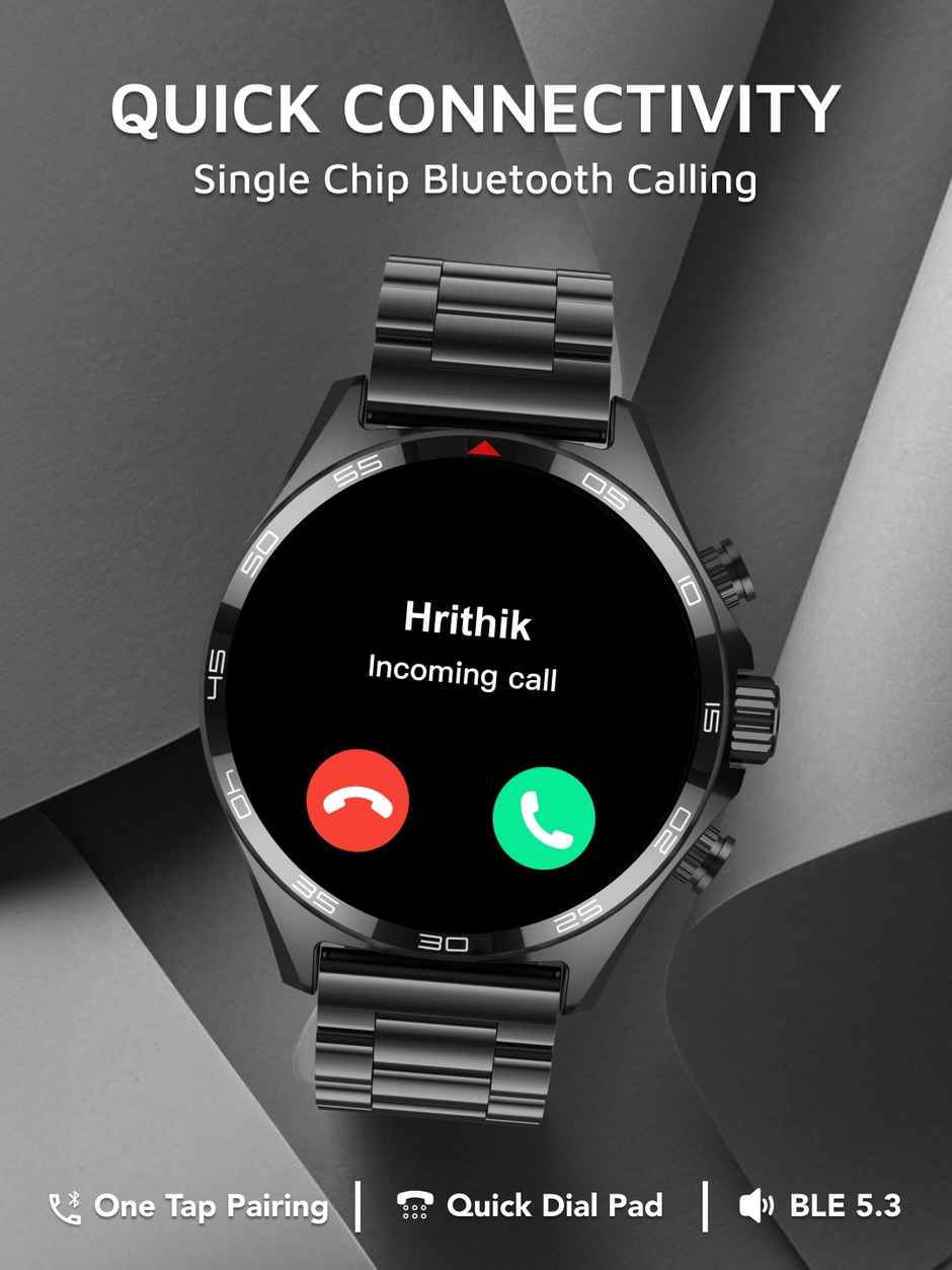 Cult Active TR 1.52"Display, Stainless Steel Build, Wireless Charging, BT Calling Smartwatch (Black)