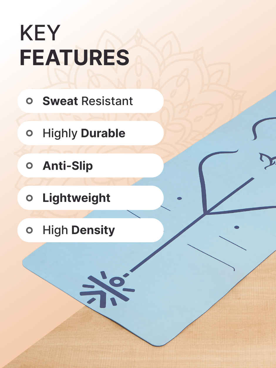 Cult Unisex TPE Yoga Mat | TPE, Alignment Marking, With Bag & Strap | Blue - 6 mm