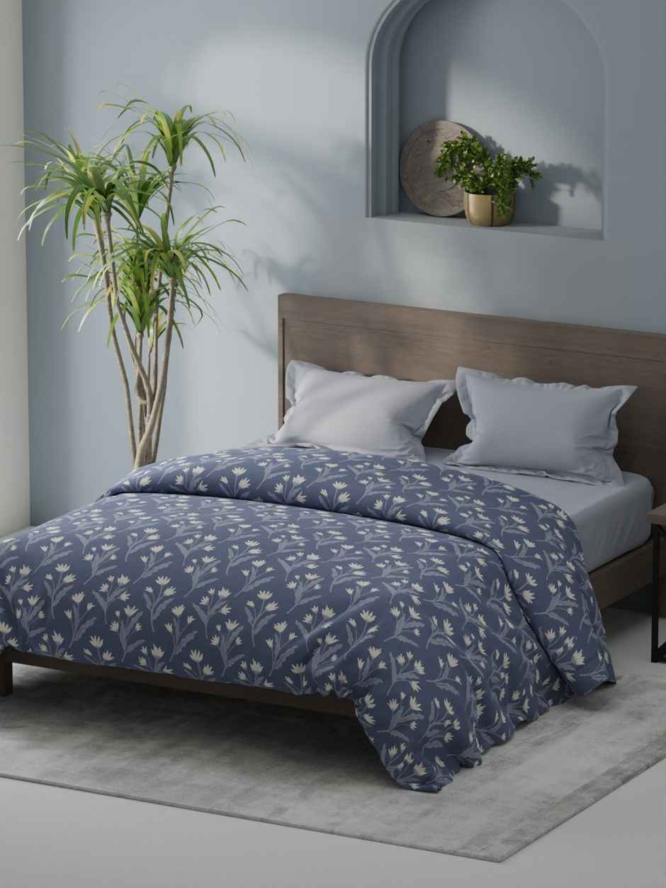KOPA Super Soft Microfiber Comforter For All Weather | Coolmax Cotton Feel Floral | Navy
