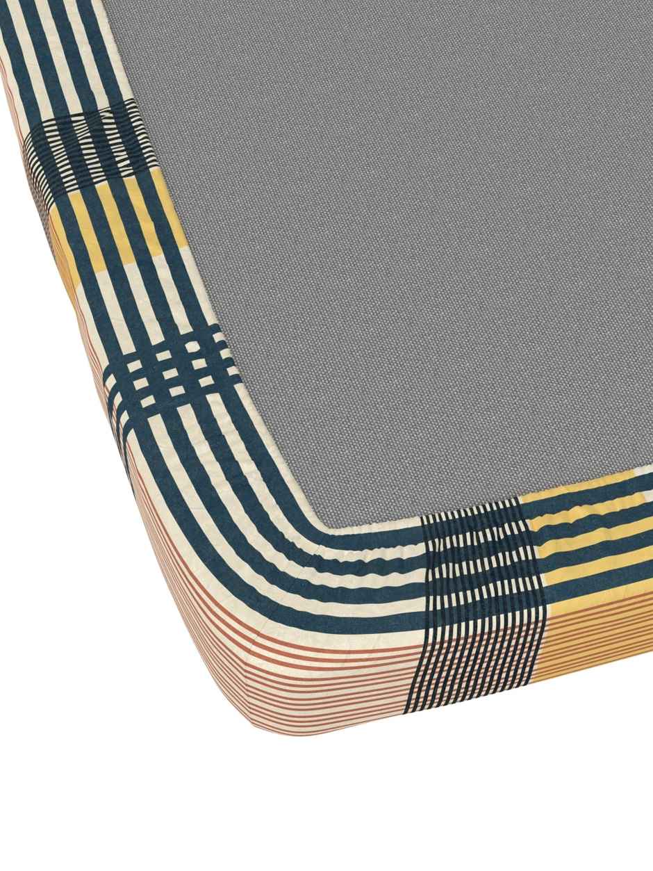 Bianca 100% Natural Cotton XL King Fitted Bedsheet 3pc Set with 2 Pillow Covers Stripe Yellow/Teal