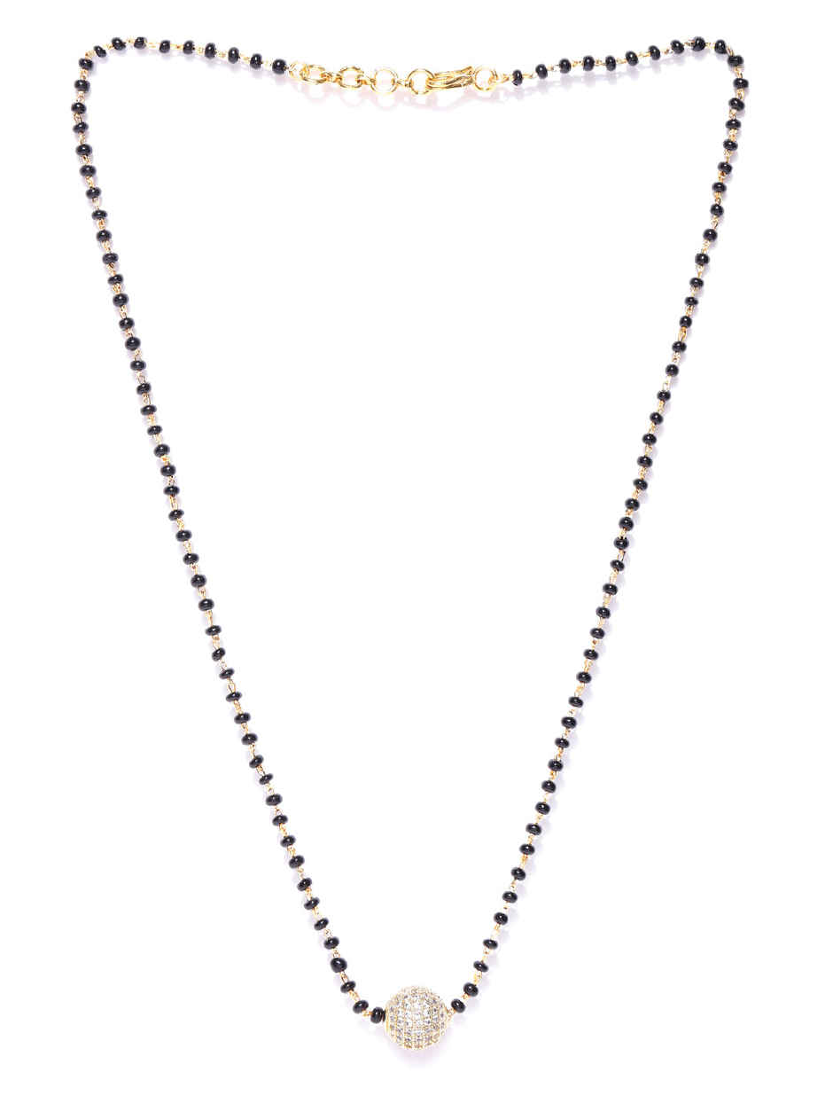 Priyaasi Gold-Plated Ad Studded Spherical Pendant Black Beaded Chain Mangalsutra