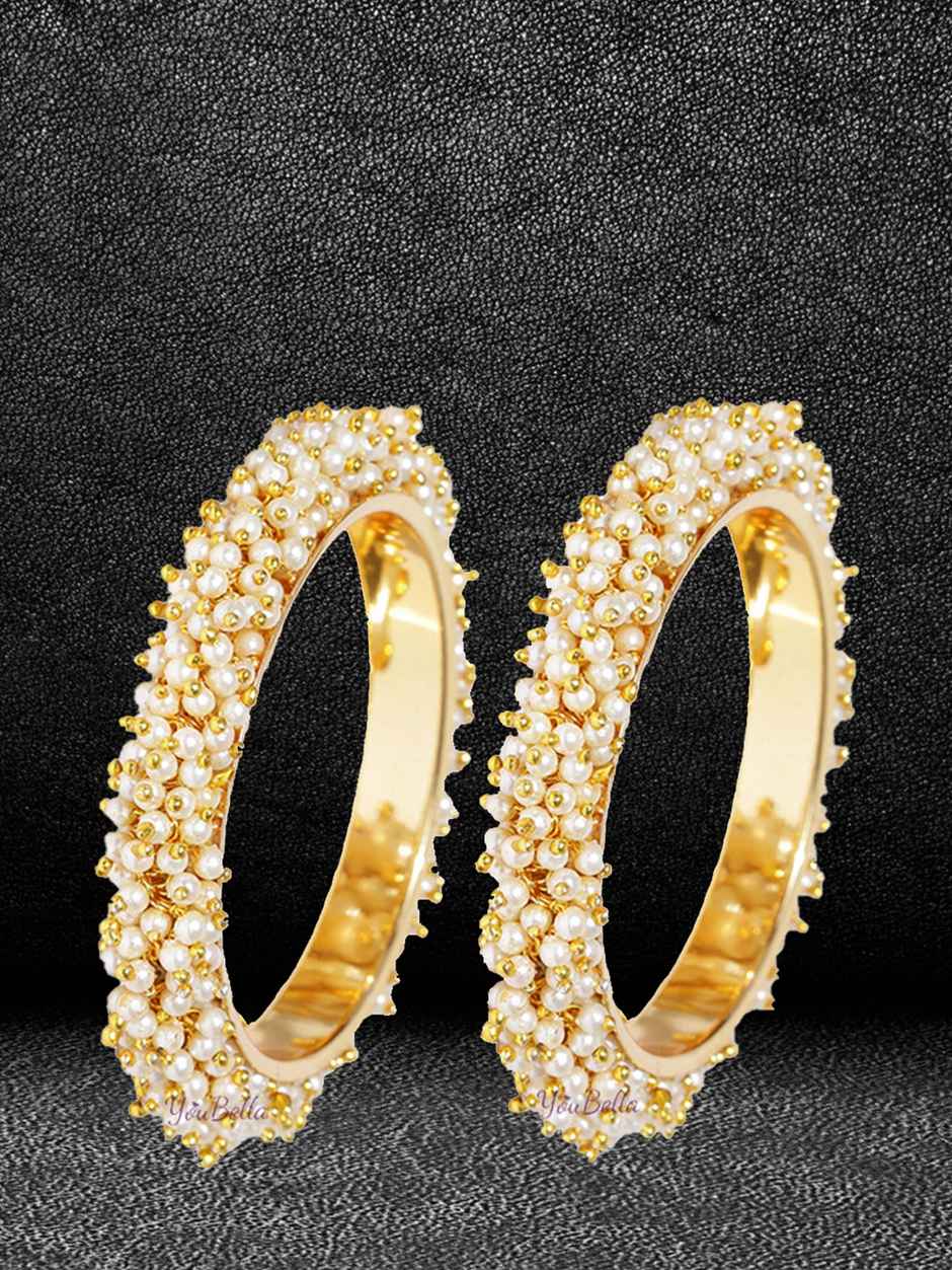 YouBella Traditional Gold Plated and Pearl Bangle Set for Women (YBBN - 91091 - 2.8)