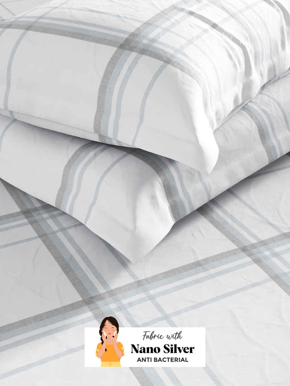 Bianca Soft 100% Natural Cotton Double Bedsheet With 2 Pillow Covers | Laquasa Checks | Stone