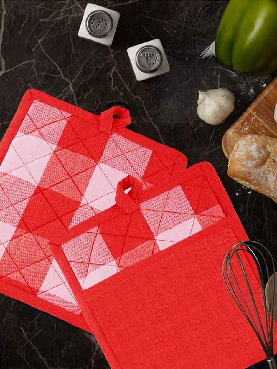 Lushomes Pot Holder - Red | Buffalo Checks | Microwave Hand Gloves | 9 x 8 inch