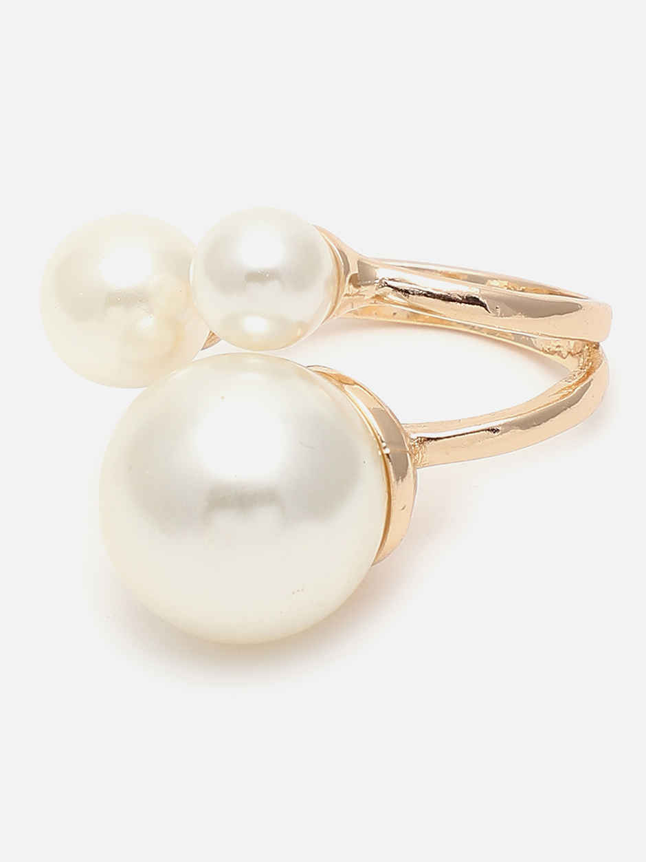 Sohi Women Gold-Plated White Pearl-Studded Finger Ring