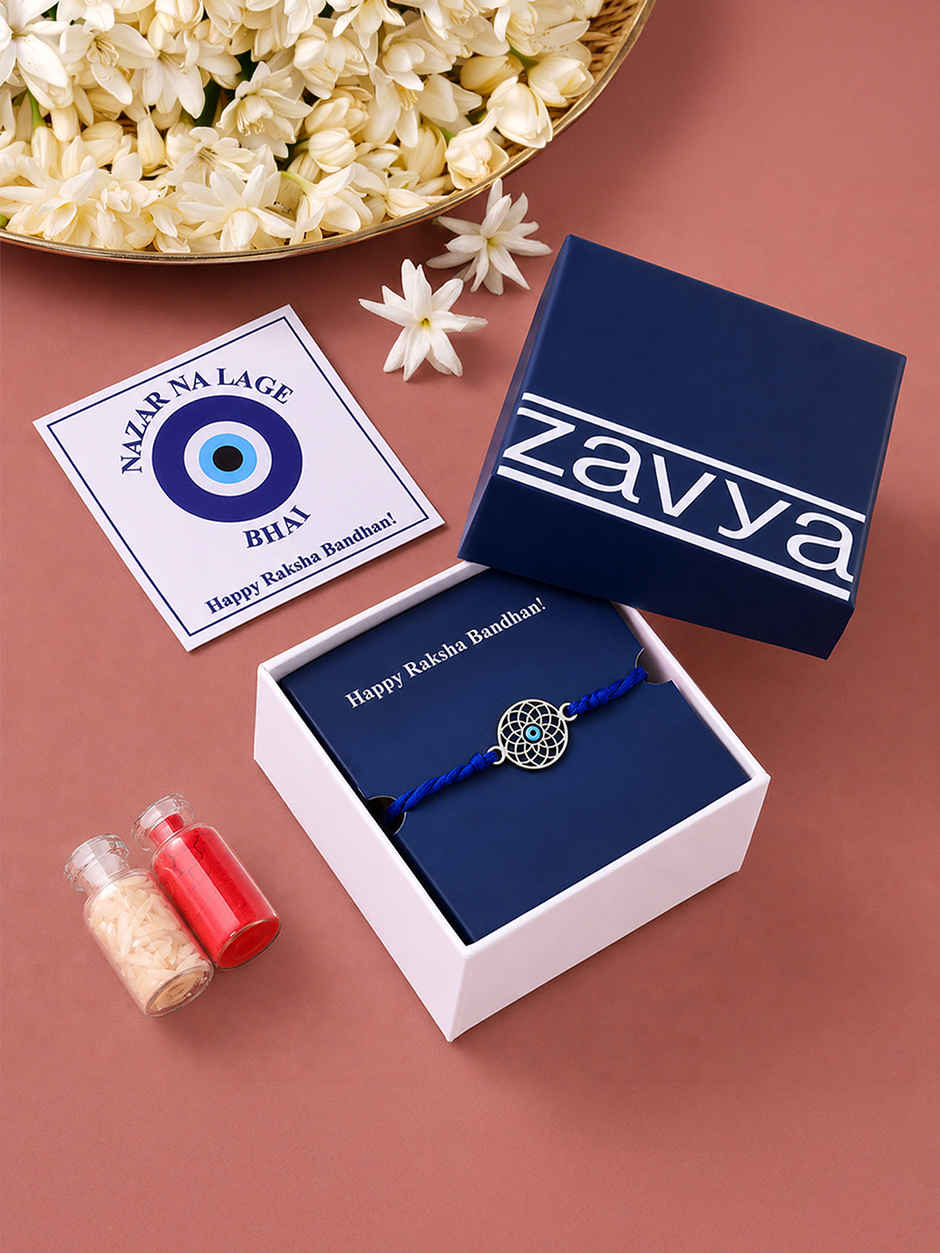 Mandala Evil Eye 925 Pure Silver Rakhi for Brother | Pack of 1 | Zavya