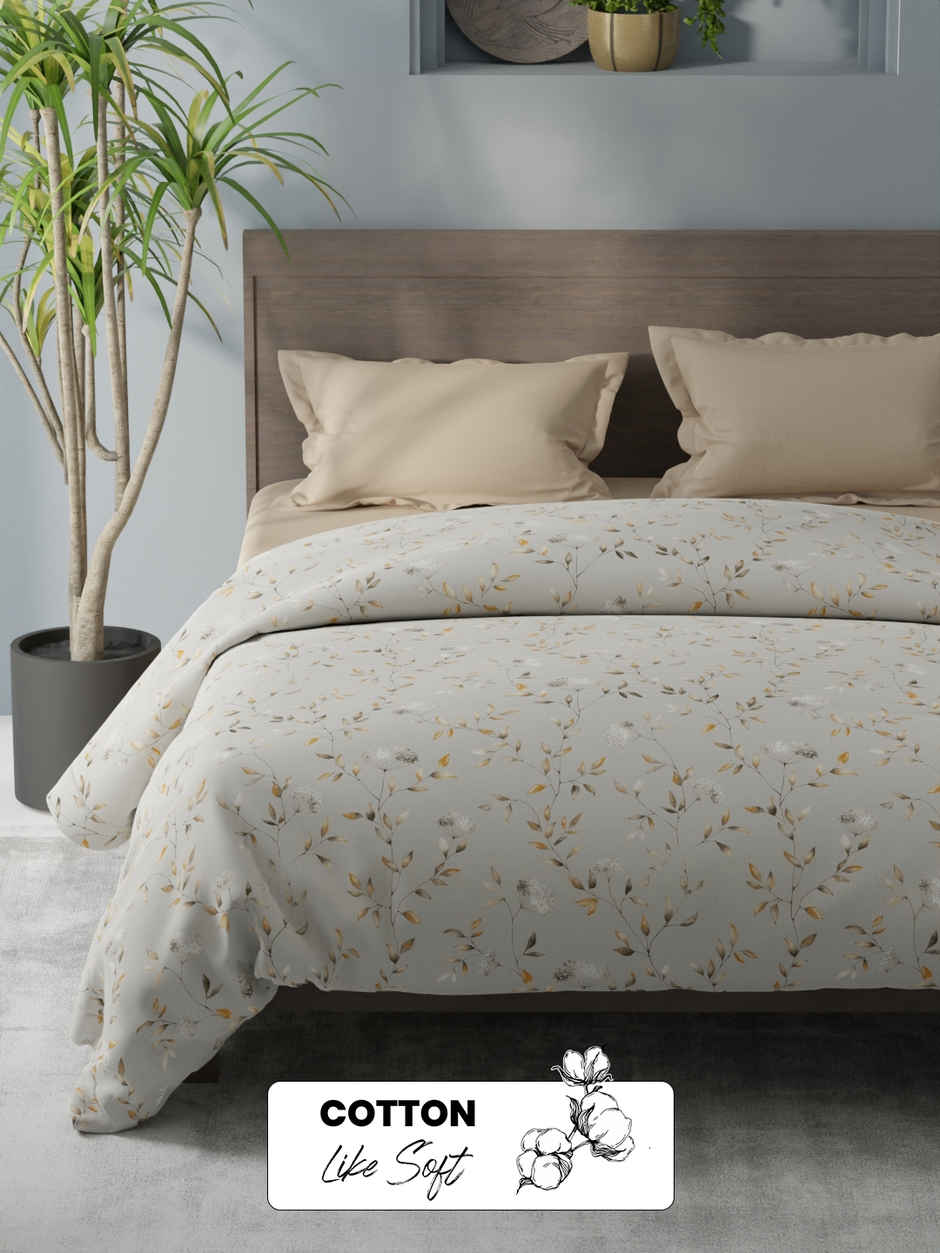 KOPA Super Soft Microfiber Comforter For All Weather | Coolmax Cotton Feel Floral | Beige