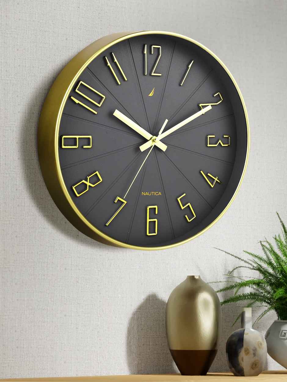 Nautica Wall Clock For Stylish Home With Quartz Technology -1pc Size | Abs Solid Matt-Grey/Gold