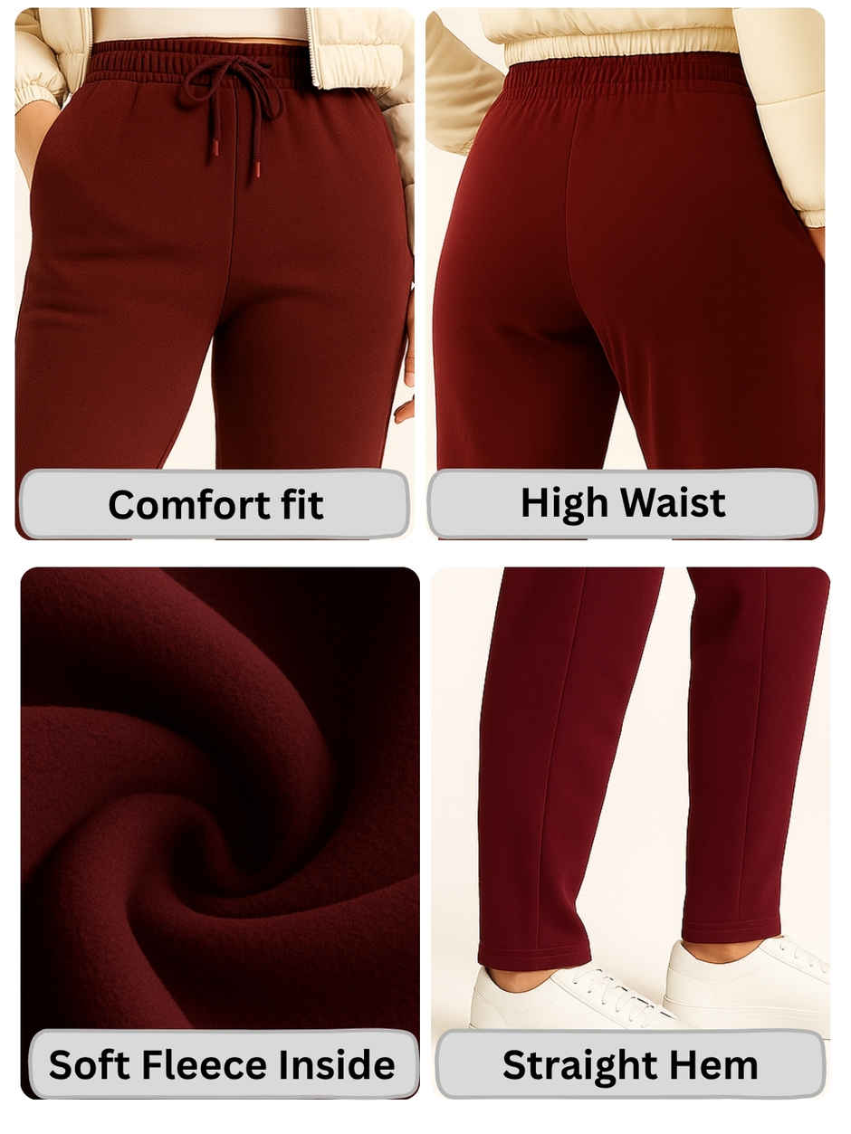 Blinkin Women's Fleece Trackpants | Warm Winter Joggers with Pockets | Maroon - 2XL