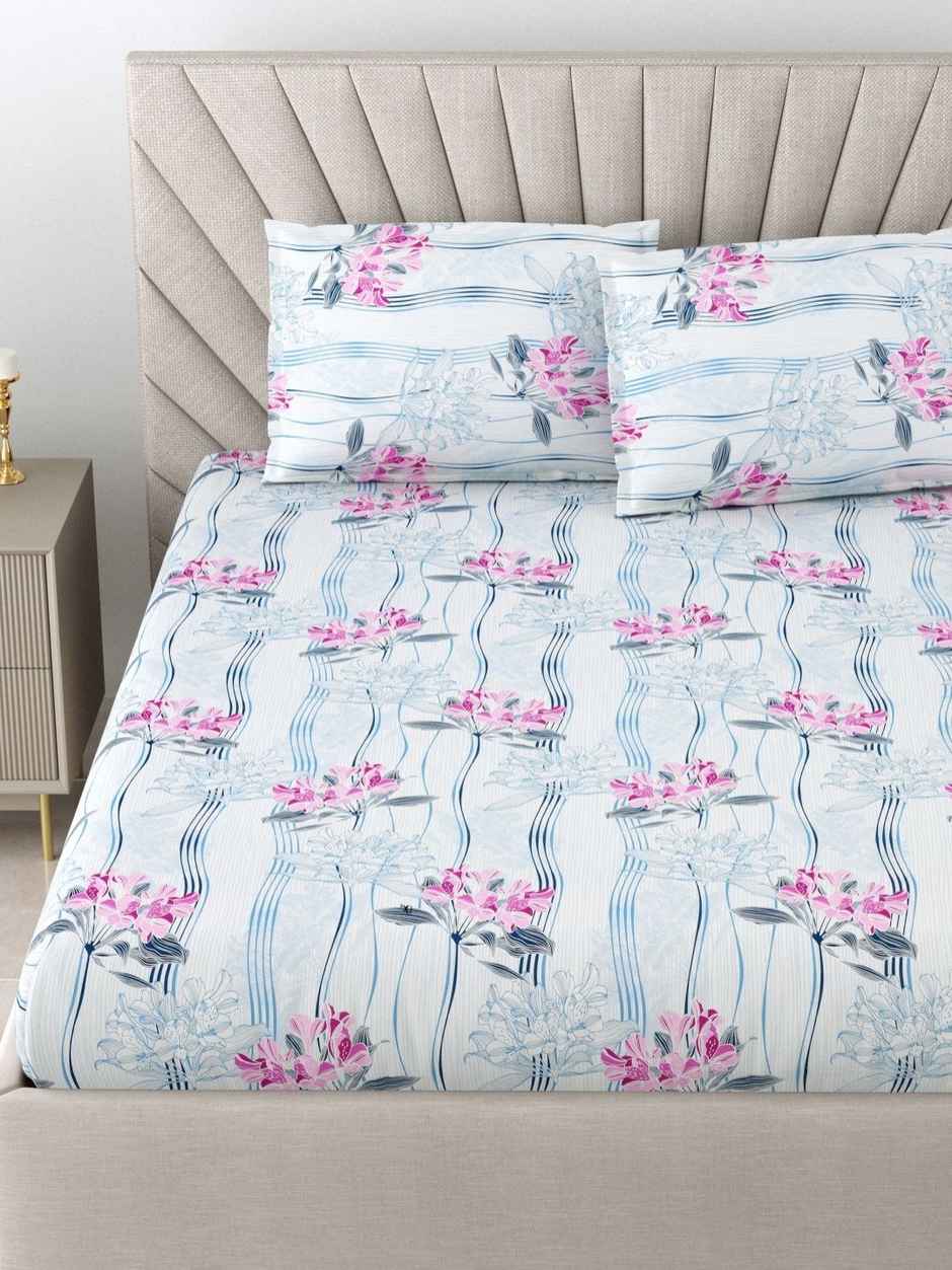 Bombay Dyeing Epigram 120 TC 100% Cotton Pink & Turquoise Blue Double Size Bedsheet-2 Pillow Covers