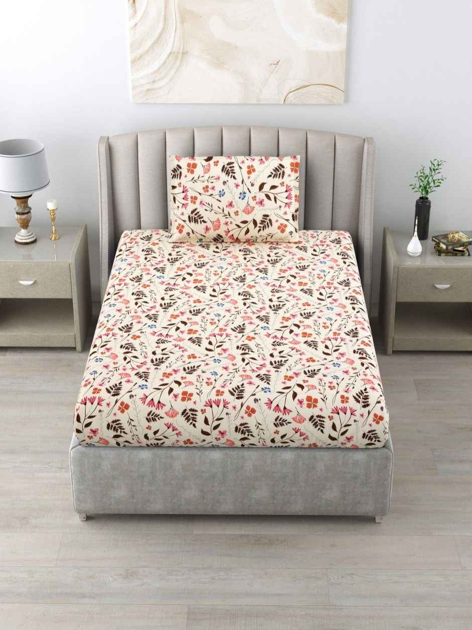 Bombay Dyeing Epigram 100% Cotton Brown Single Size Bedsheet with 1 Pillow Cover