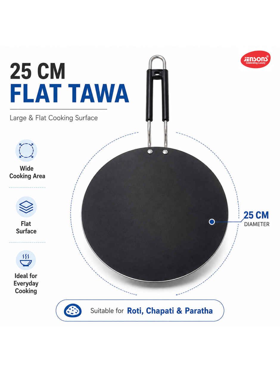 Jensons Pre-Seasoned Iron Roti Tawa 25cm | Heavy Duty | Gas Compatible | For Roti Chapati Paratha