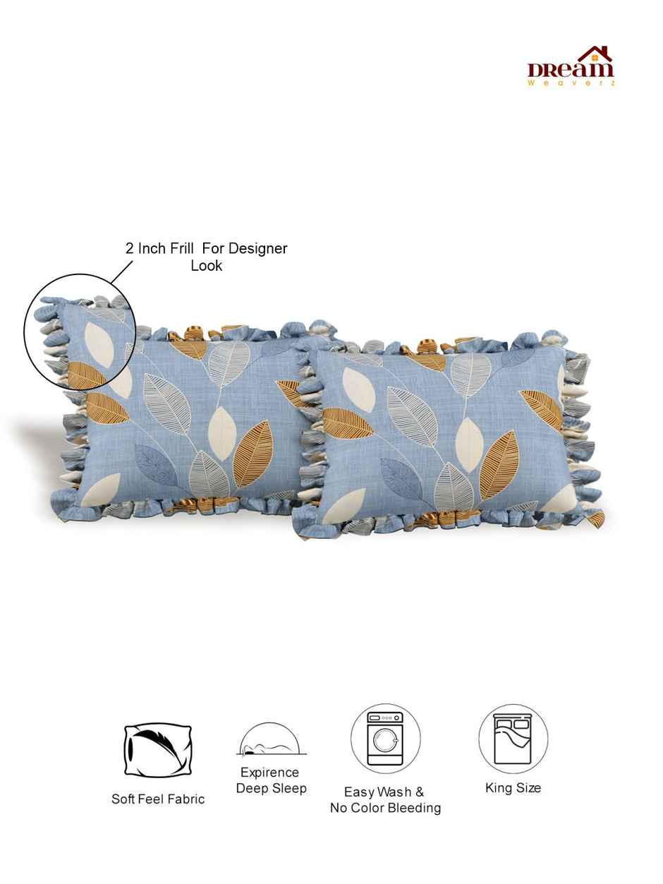 DREAM WEAVERZ Elastic Fitted Double Bedsheet | 2 Frill Pillow Covers | Polycotton | Rock Blue