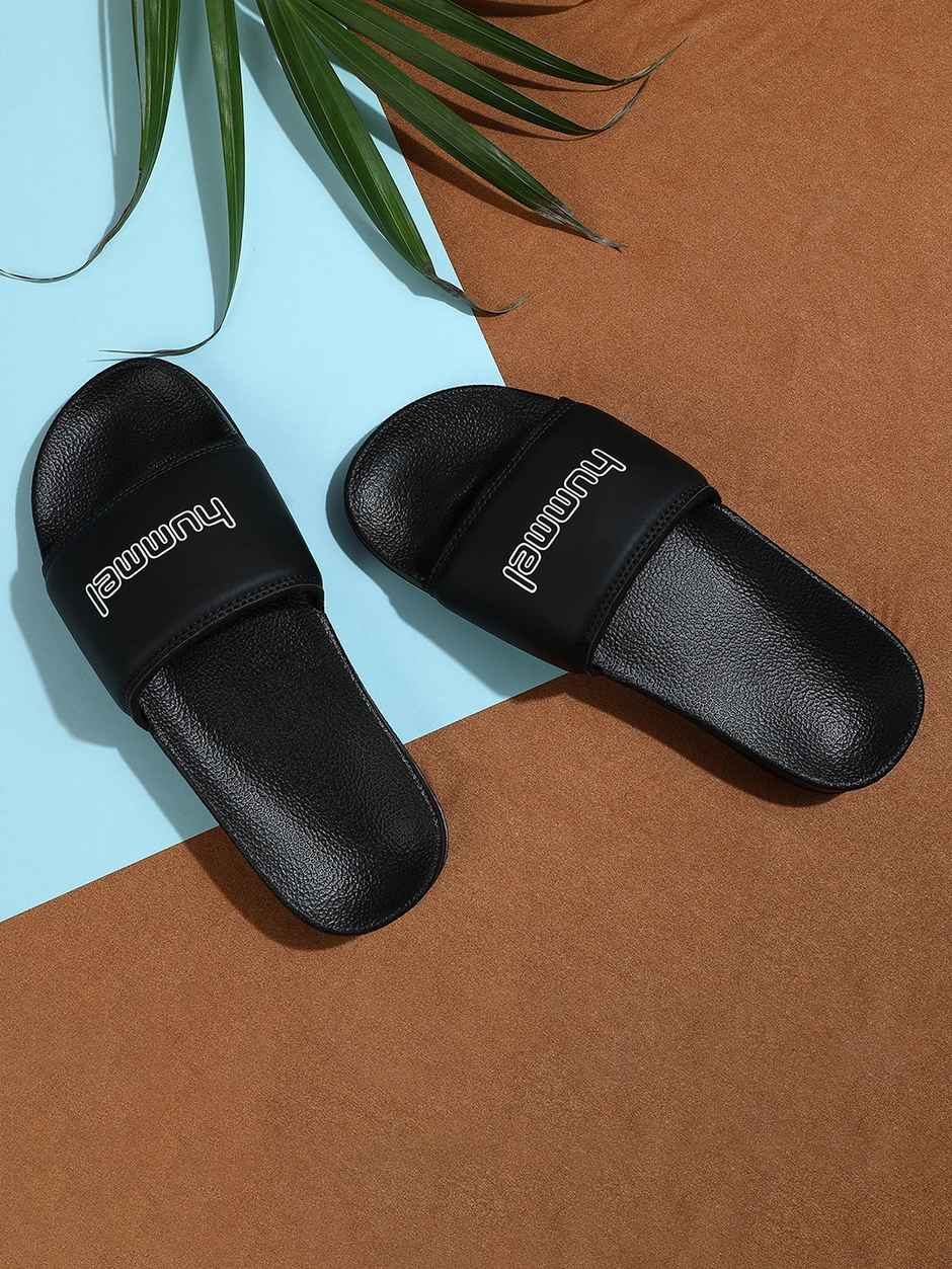 hummel Classic lightweight slides for Men with Cushioned Sole and Arch Support | Black | 6