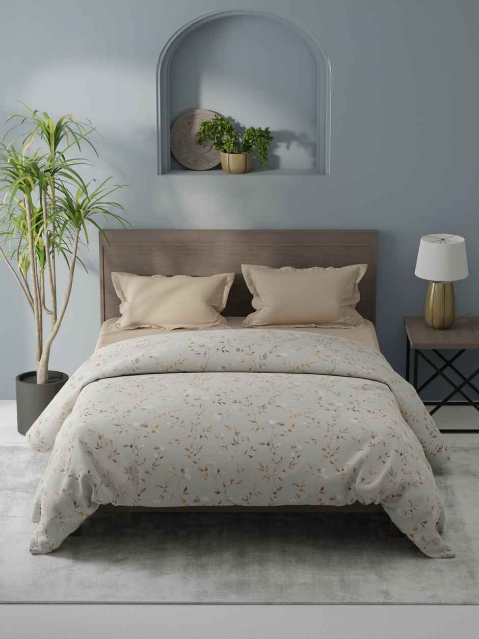 KOPA Super Soft Microfiber Comforter For All Weather | Coolmax Cotton Feel Floral | Beige