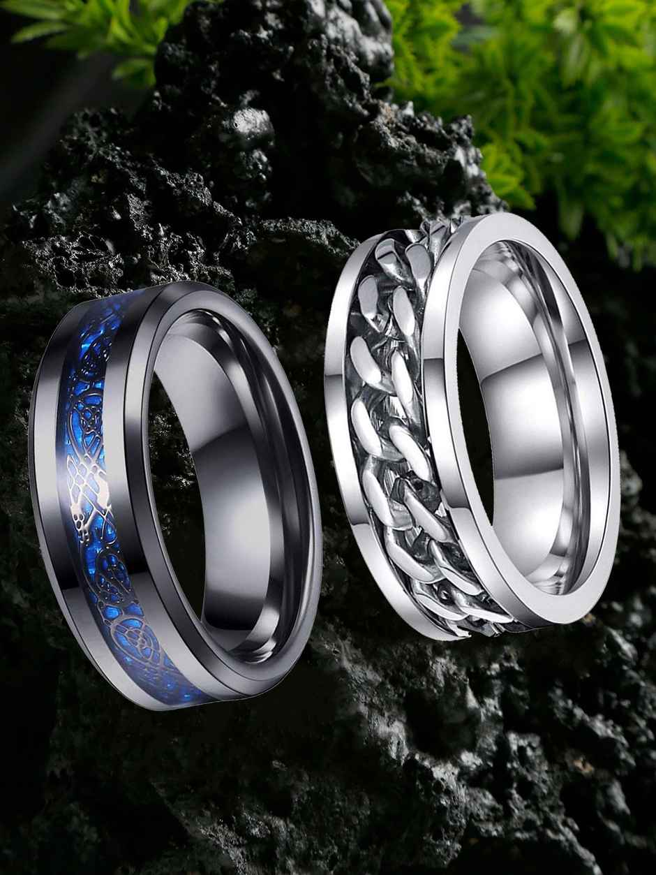 YouBella Silver Plated Stainless Steel Ring Combo Jewellery for Men (YBRG - 20112)