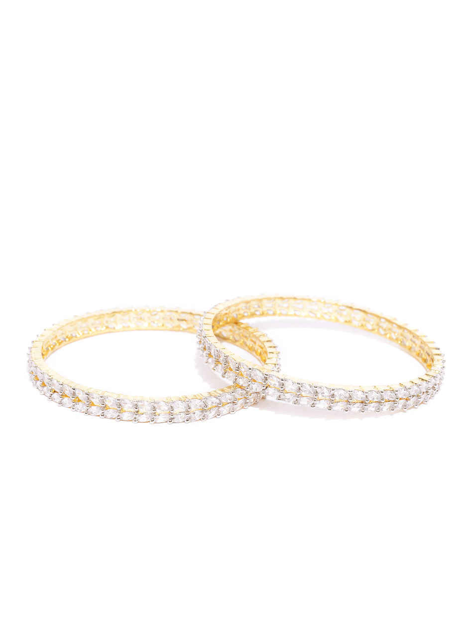 Priyaasi Set Of 2 Gold-Plated American Diamond Studded Bangles