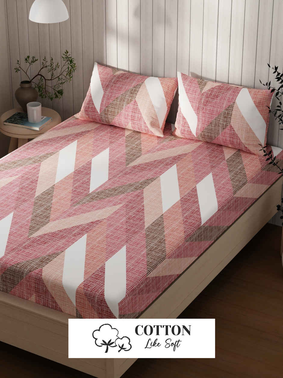 KOPA Extra Smooth Cotton Double Bedsheet With 2 Pillow Covers | Lopez Abstract | Pink
