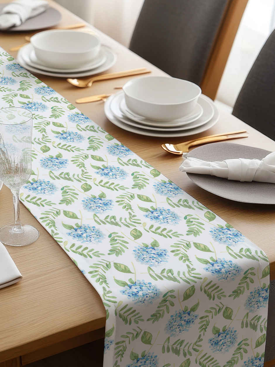 Bianca Premium Printed Cotton Table Runner For Dining & Center Tables | Florence | Blue & Green