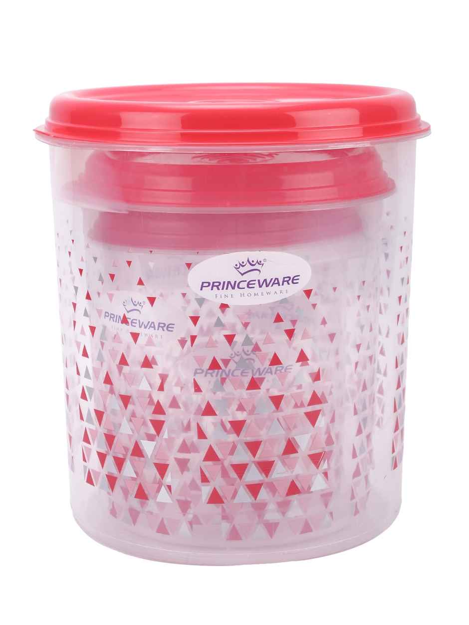 Princeware Classic Tall Container Set of 3 | 4.05 L+7 L +12 L Printed-pink