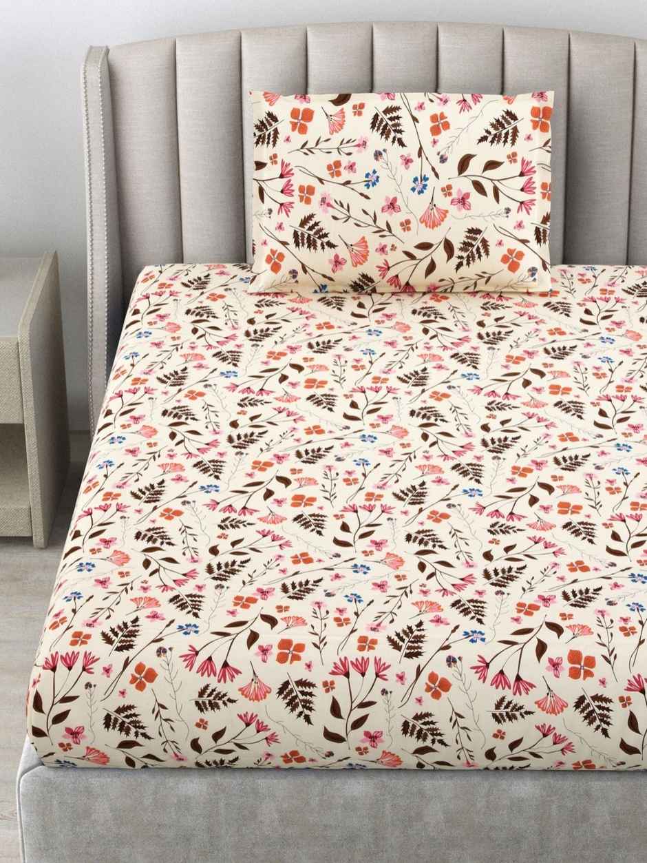 Bombay Dyeing Epigram 100% Cotton Brown Single Size Bedsheet with 1 Pillow Cover