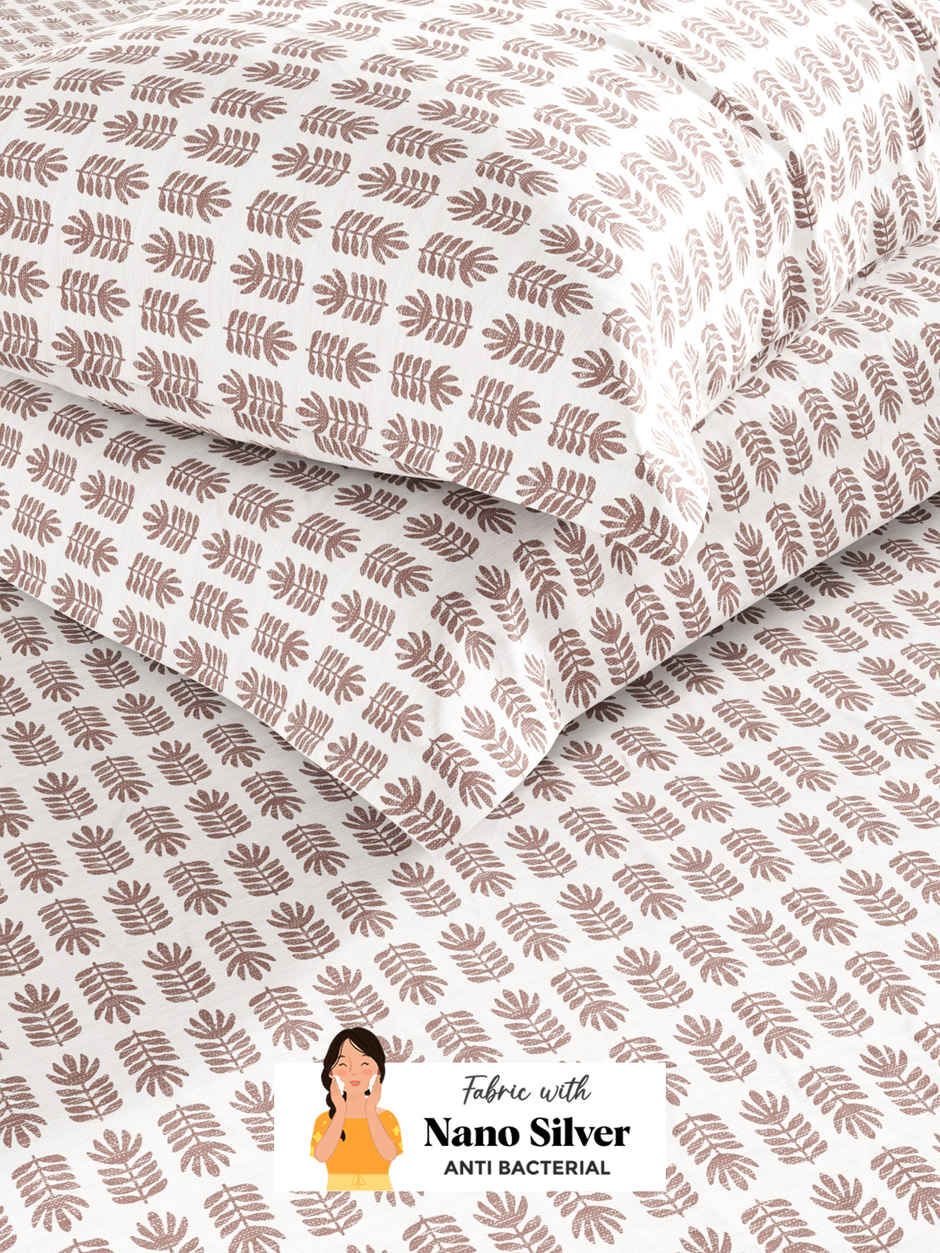 Bianca Soft 100% Natural Cotton Double Bedsheet With 2 Pillow Covers | Laquasa Floral | Brown &Ecru