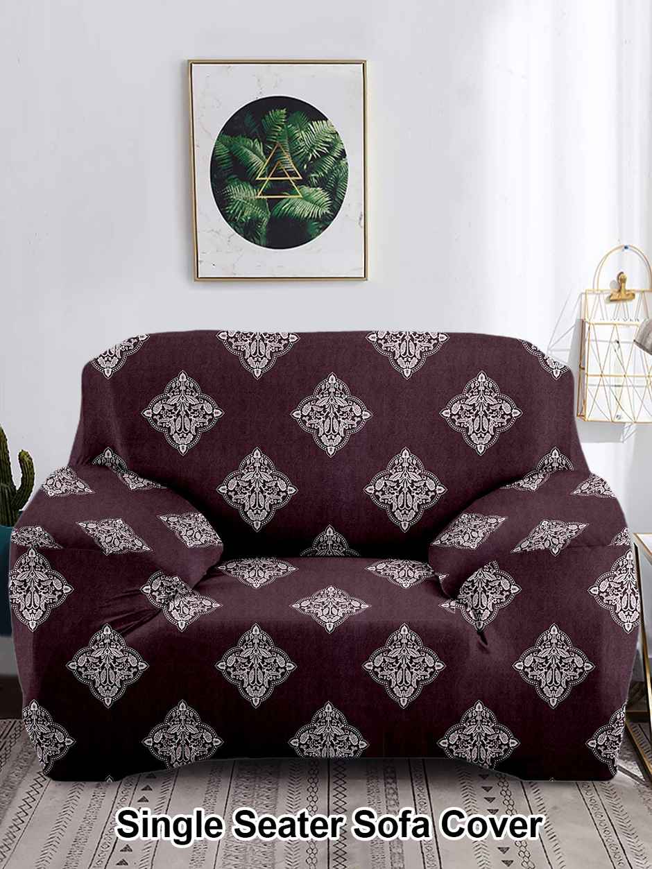 Cortina Elastic Strechable Printed One Seater Sofa Cover - Brown