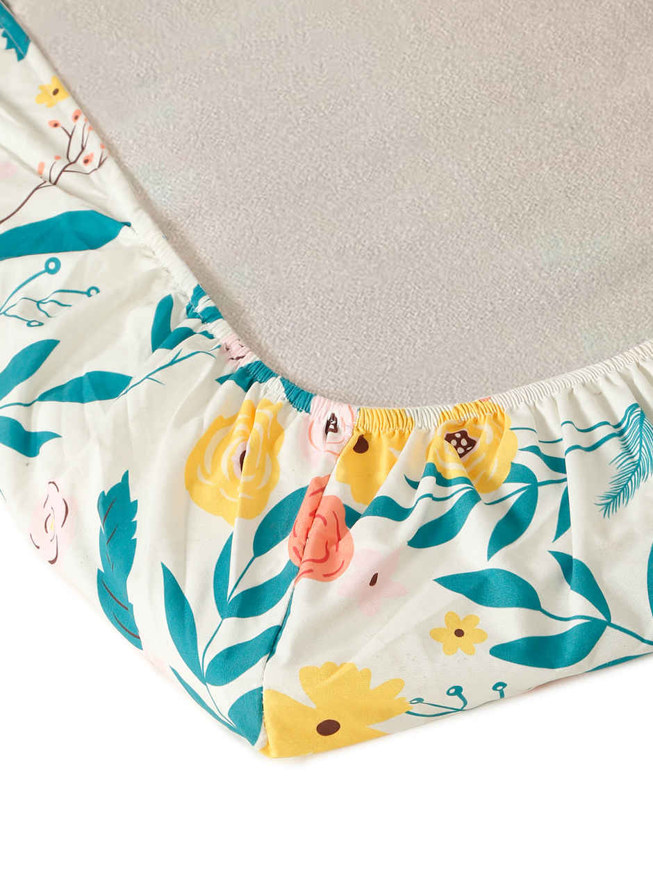 Status Imperial Corner Fitted Bedsheet | Coral Bloom & Teal | 198 x 182 cm