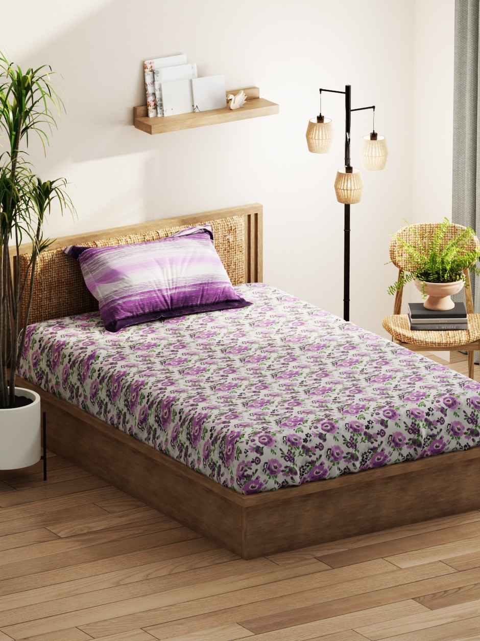 Kopa Extra Smooth Micro Single Bedsheet 3pc Set with 1 Pillow Cover Floral Grey/Purple