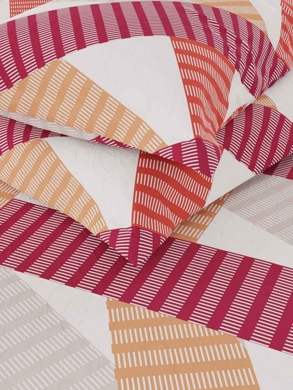 Bianca Cotton Double Bedsheet With 2 Pillow Covers 3pc Set | Serina Geometric - Rust/Multi