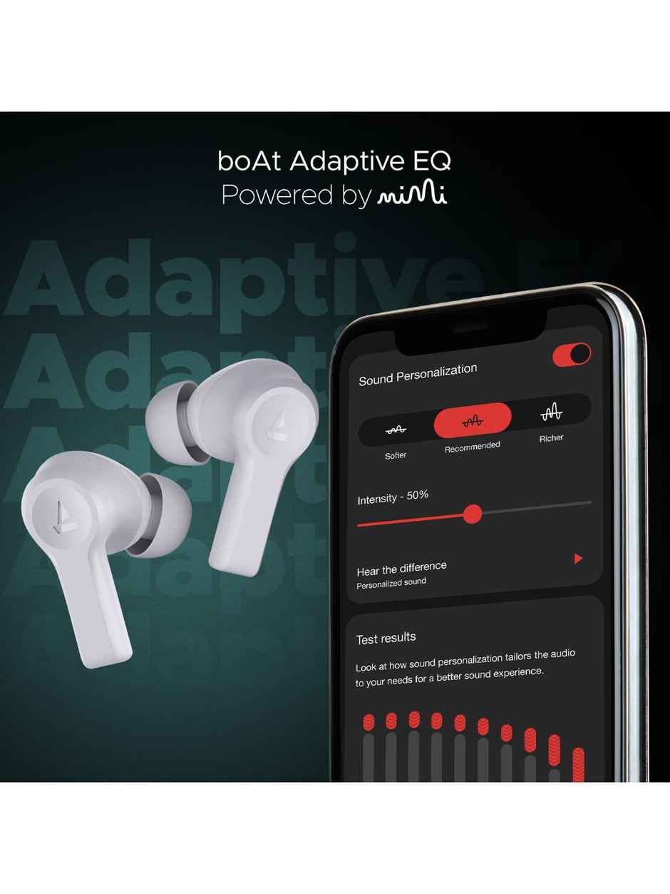 boAt Airdopes Flex 454 ANC TWS Earbuds with mic, 60Hrs Battery, Active Noise Cancellation(32dB), App Support, 4Mics ENx, Fast Charge, v5.2 Bluetooth Earbuds - Zinc White