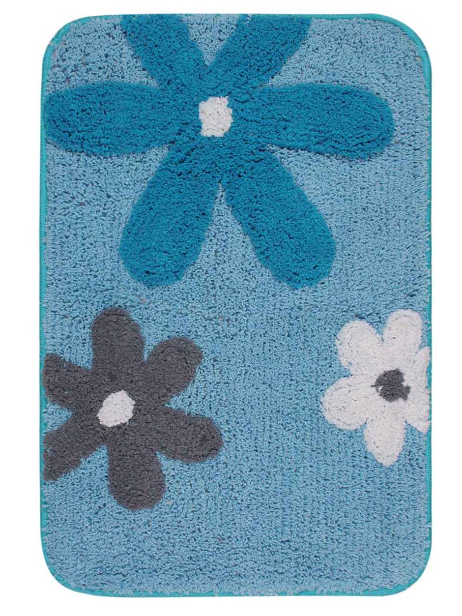 Saral Home Cotton Flower Print Anti-Slip Bathmat | Blue - 40 x 60 cm