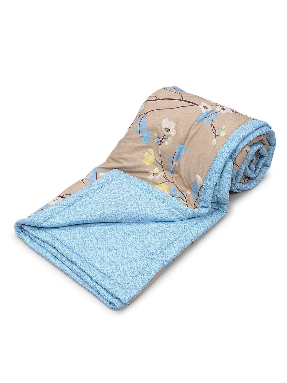 STATUS Reversible Floral Printed Comforter |Beige, Blue - 215 cm x 220 cm