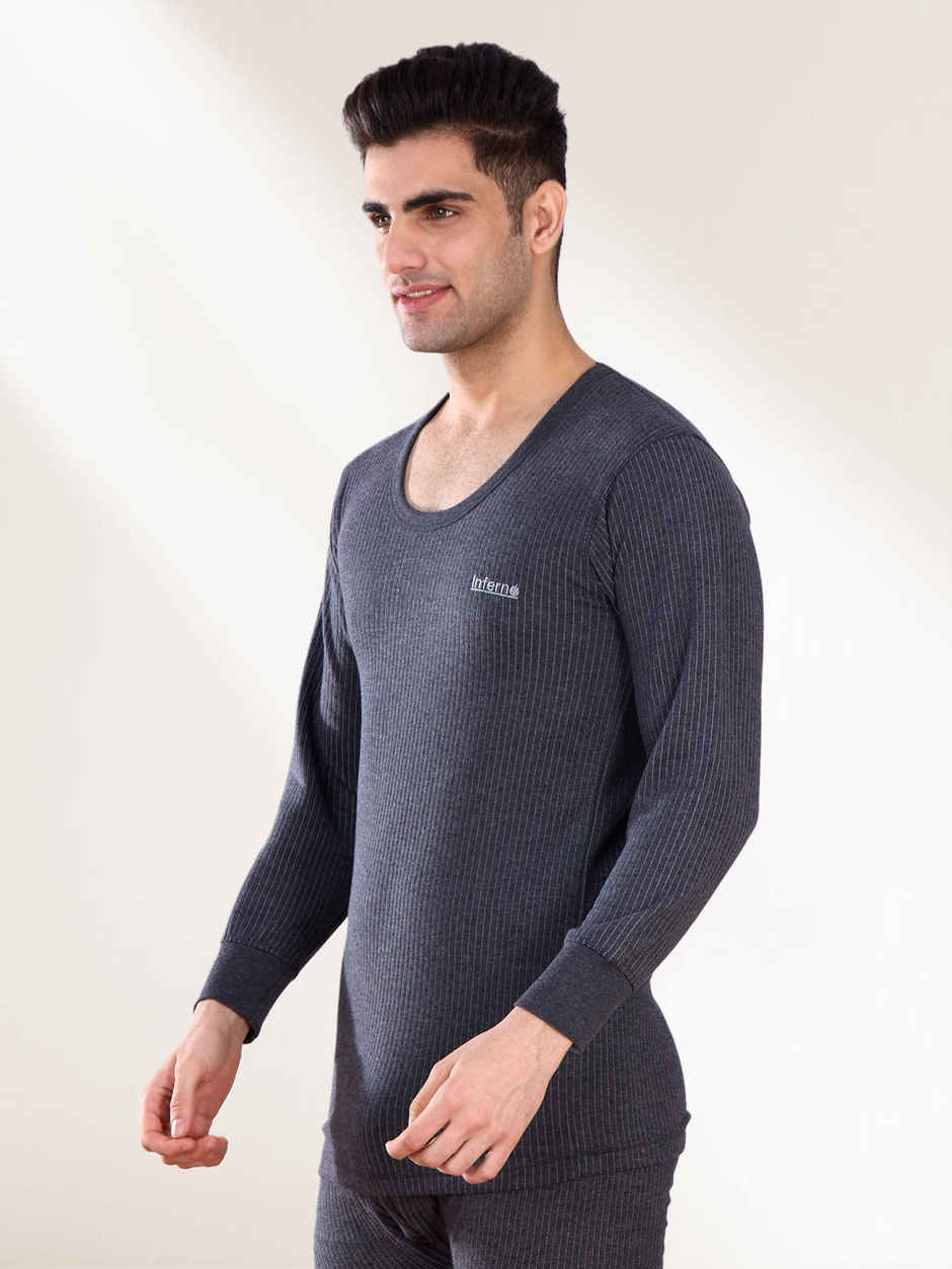 Lux Inferno Round Neck Full Sleeve Thermal Top for Men | Charcoal | 100 | XXL