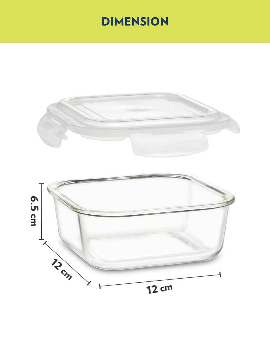 Borosil Square Lunch Box With Bag (320 ml + 320 ml) | Borosilicate Glass