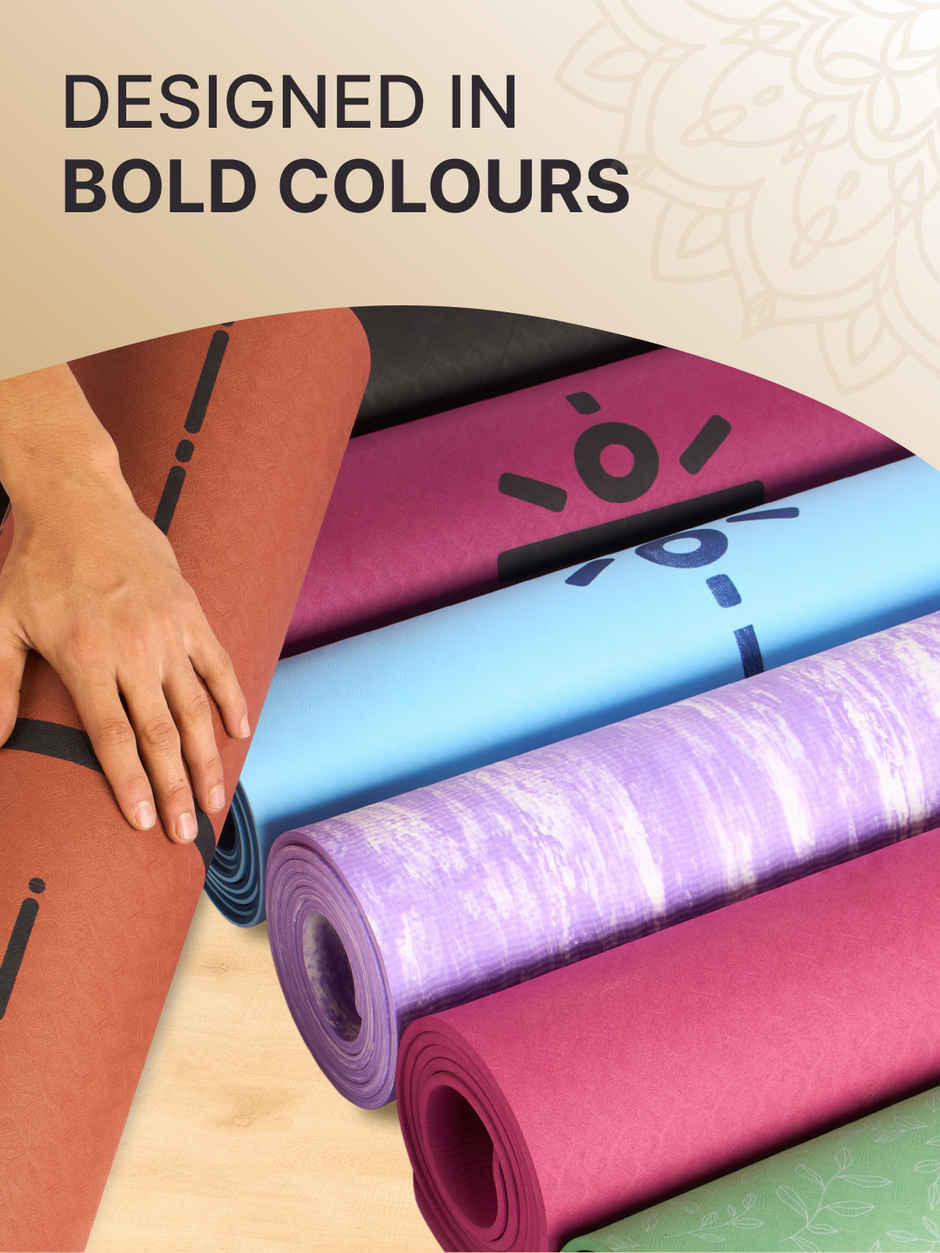 Cult Unisex TPE Yoga Mat | Lotus Print, With Bag & Strap | Purple - 6 mm