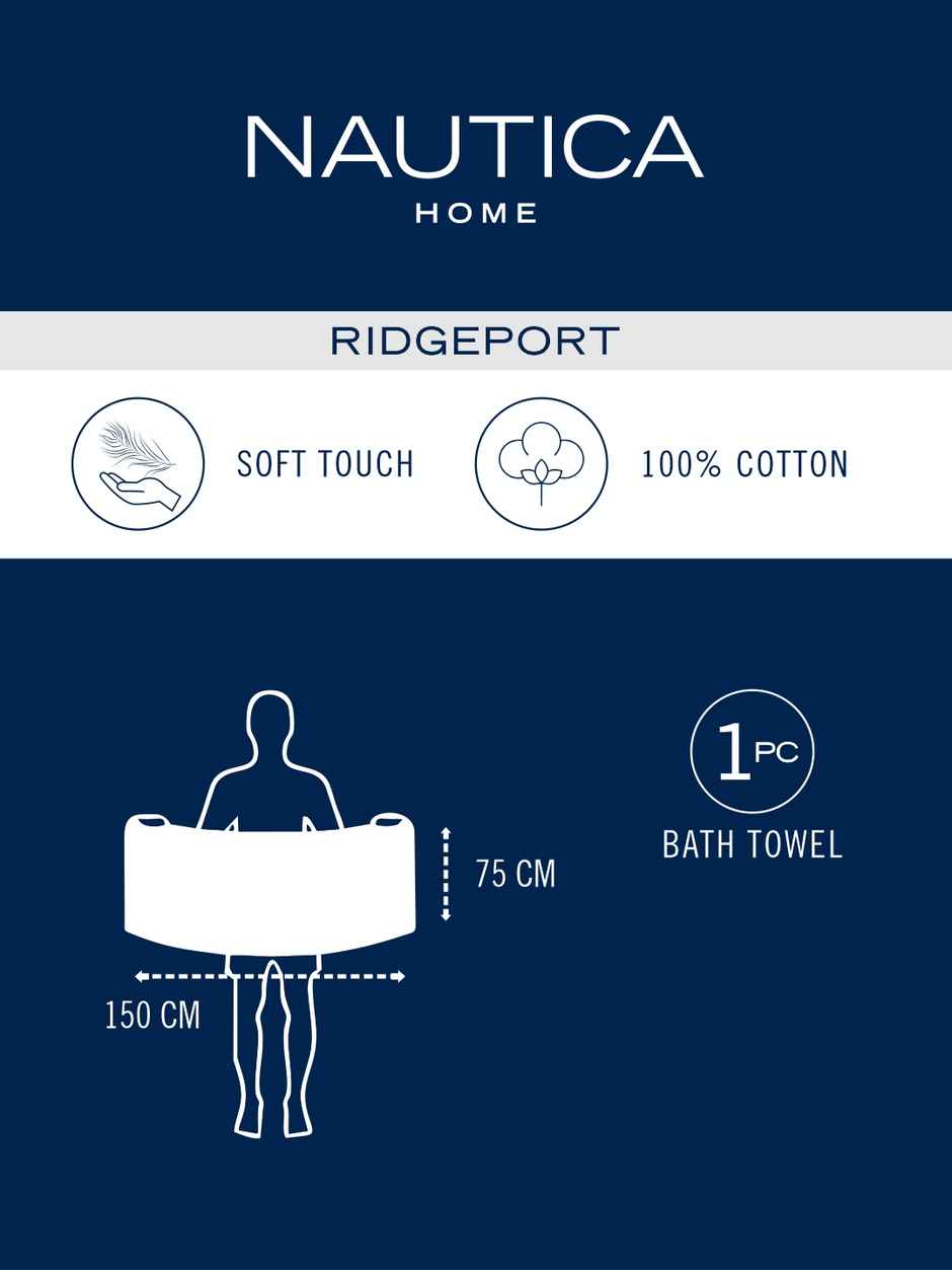 Nautica Super Soft 100% Cotton Towel - 1pc Bath Towel | Ridgeport Solid-Navy